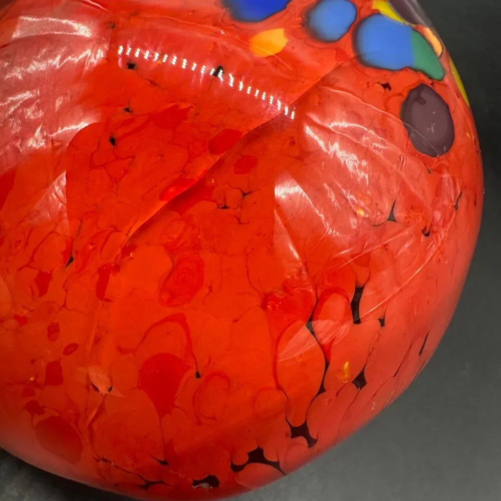 Paperweight Candle Holder Bohemian Art Glass Handmade Red Rainbow Czech READ - Picture 8 of 12